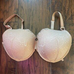 Victoria's Secret Light Pink Lace Trim Floral Underwire Lined Demi Bra 38DDD